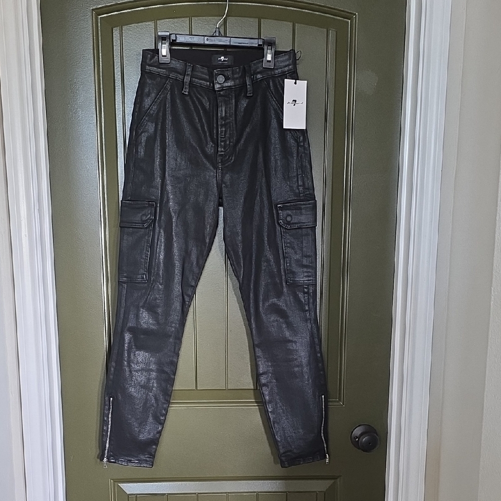 7 For All Mankind Black Faux Leather Pants with Branded Tag